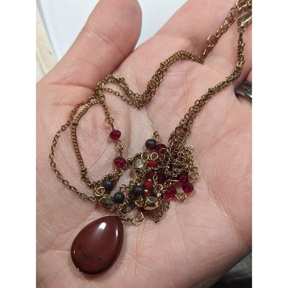 Retro Vampire Red And Gold Tone Layered Teardrop Necklace - Picture 6 of 6